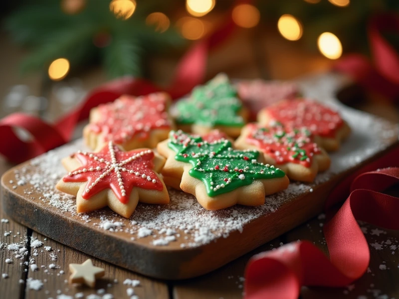 Detailaufnahme von Weihnachtsplätzchen mit Zuckerguss in verschiedenen Farben, ideales Rezept für festliche Plätzchen