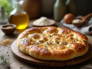 Fladenbrot Rezept – Goldbraunes Fladenbrot im Ofen mit Sesam- und Schwarzkümmelsamen.