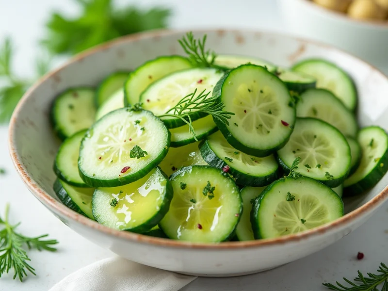 Gurkensalat mit Joghurt, Olivenöl und Kräutern