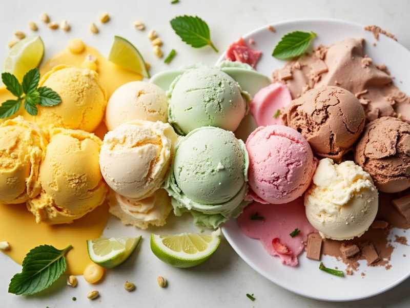 Eine Auswahl der besten 10 Ninja Eismaschine Rezepte, darunter Mango-Sorbet, Vanilleeis und Schokoladeneis.