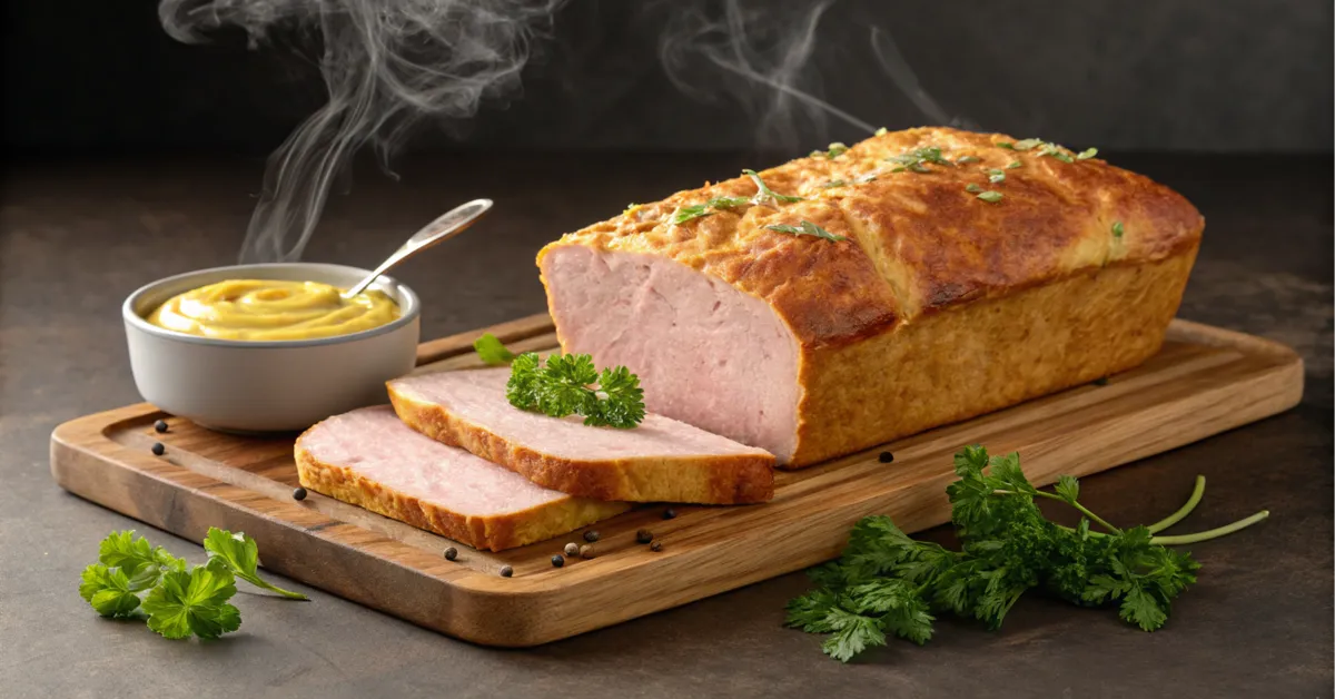 Frisch gebackener Leberkäse mit goldbrauner Kruste – perfekt für den bayerischen Klassiker.