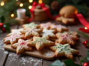 Dekorieren von Plätzchen mit buntem Zuckerguss und Streuseln für festliche Weihnachtskekse