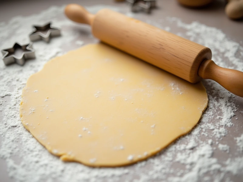 Plätzchenteig ausrollen auf einer bemehlten Fläche, bereit zum Ausstechen für ein leckeres Plätzchen Rezept