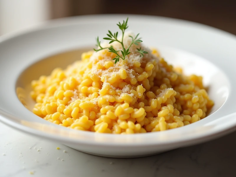 Risotto Milanese Rezept aus Italien, zubereitet mit Safran und Parmesan.