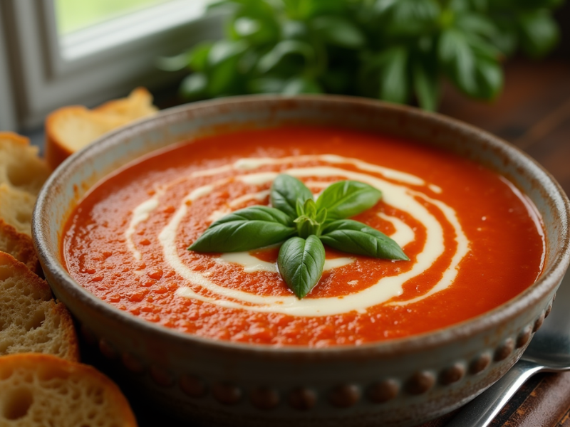 Einfach Tomatensuppe mit Basilikum – gesundes Mittagessen für die Familie.