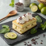 Saftige Bananenschnitte auf schwarzer Schieferplatte mit cremiger Sahne, Schokoladenraspeln und frischen Bananen – Dessert-Klassiker