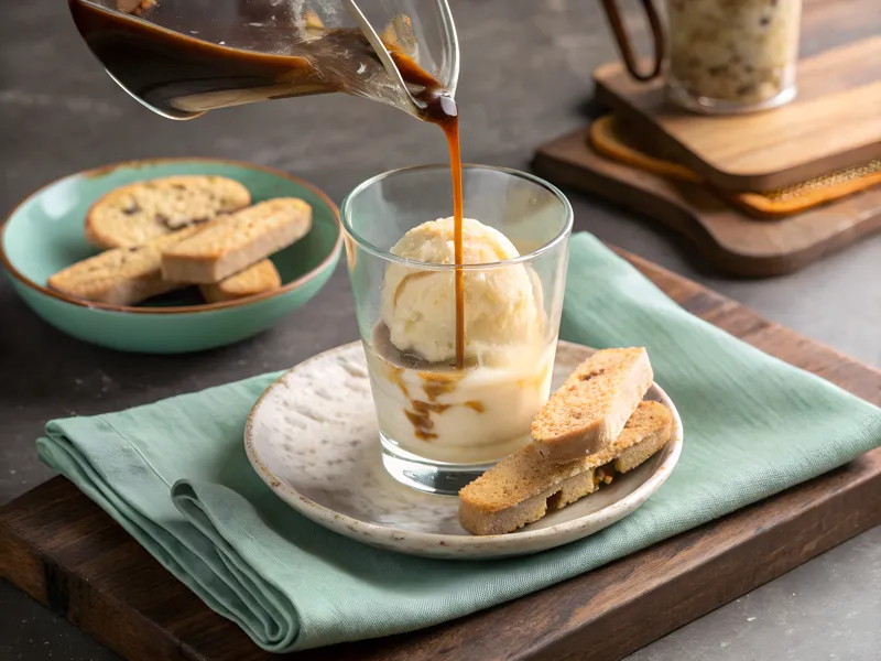 Italienischer Affogato: Espresso über Vanilleeis mit italienischem Flair.